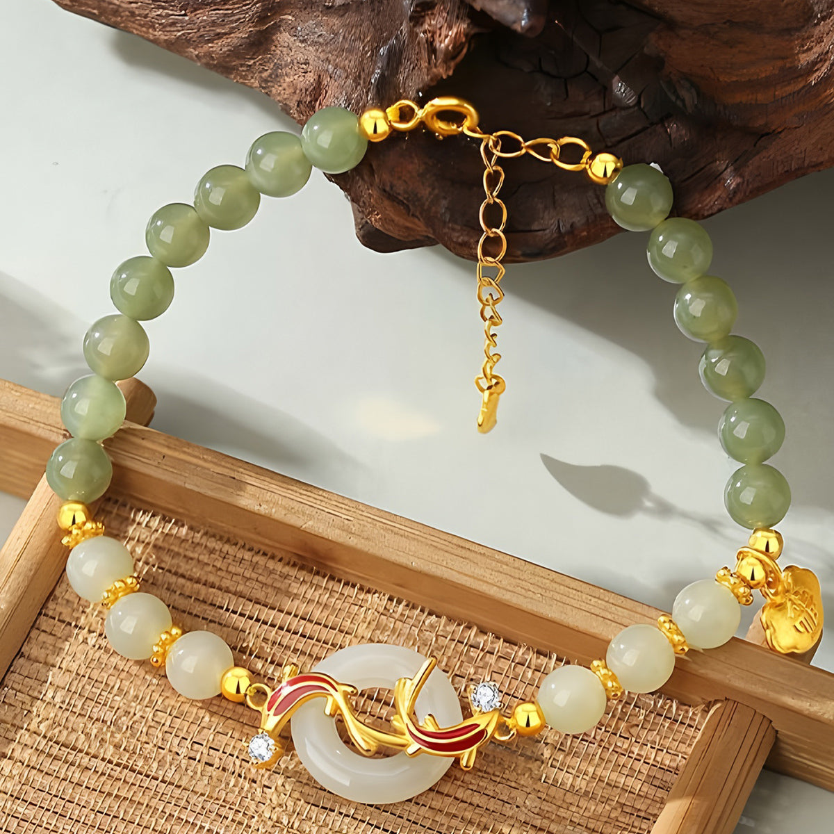 S925 Silver Hetian Jade Koi Peace Bracelet(16cm+3.5cm)