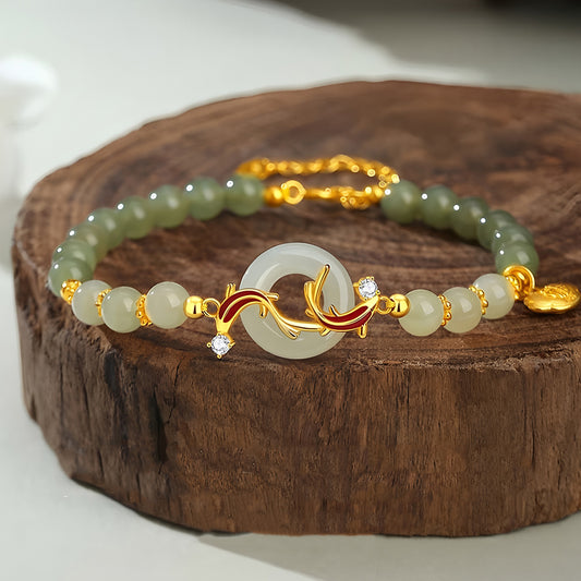 S925 Silver Hetian Jade Koi Peace Bracelet(16cm+3.5cm)