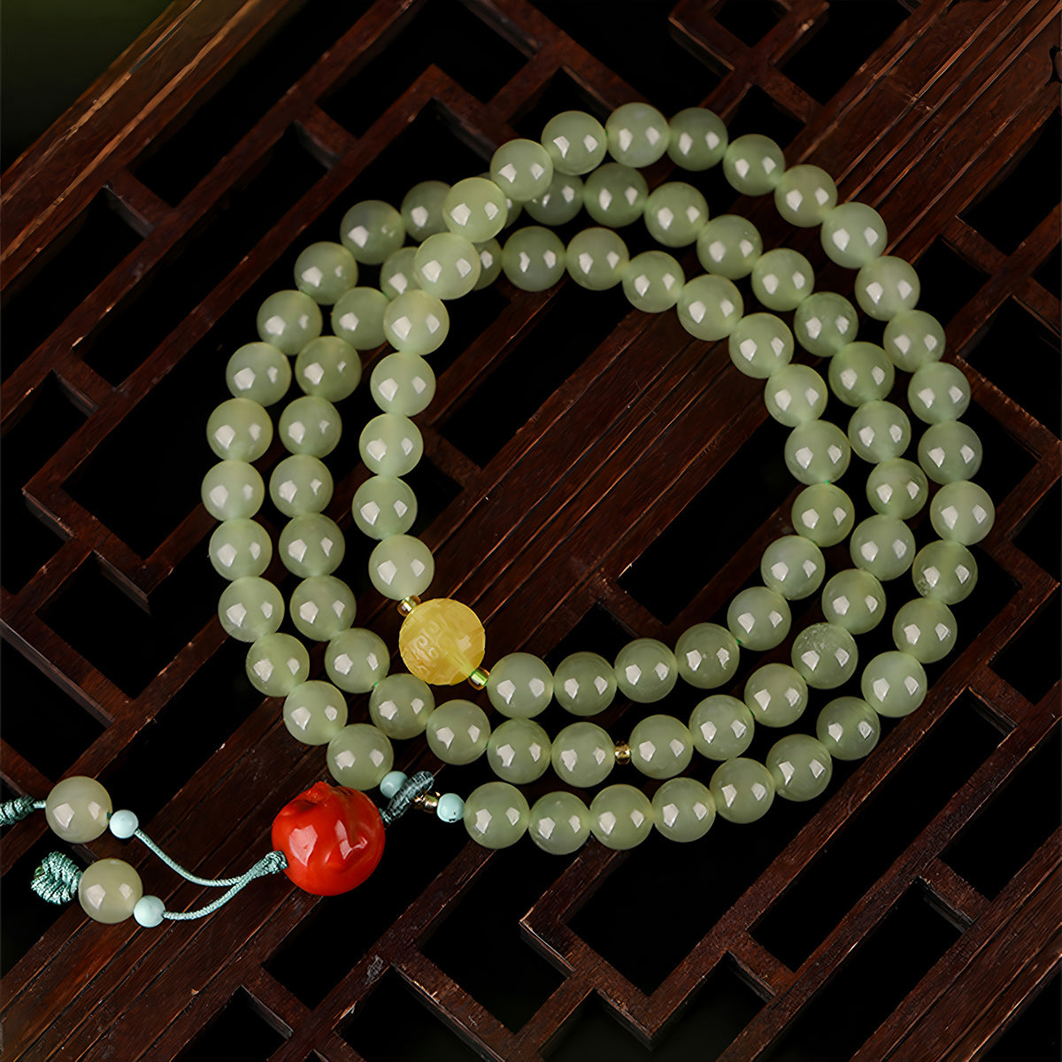 Natural Hetian Jade Multi-Circle Jade Bead Bracelet