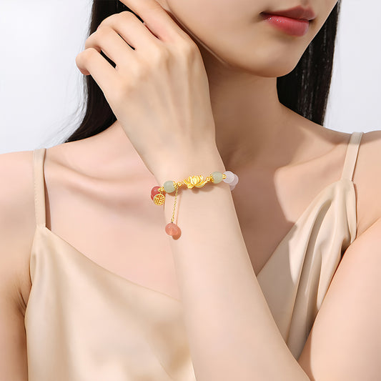 S925 Silver Gradient Pink Lotus Jade Bracelet(Bead width 8mm)