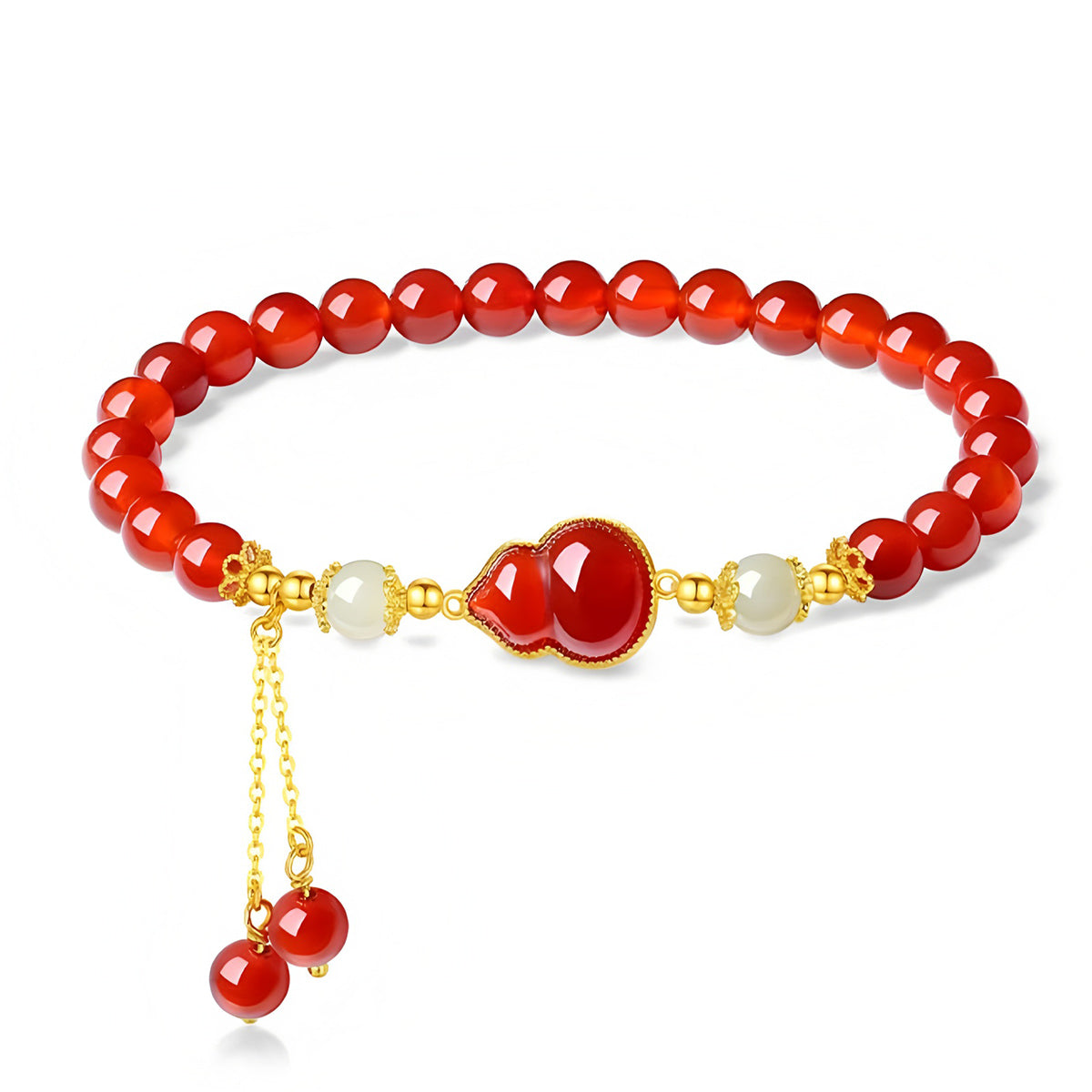 S925 Silver Red Agate Gourd Red Jade Beaded Bracelet(elastic cord)