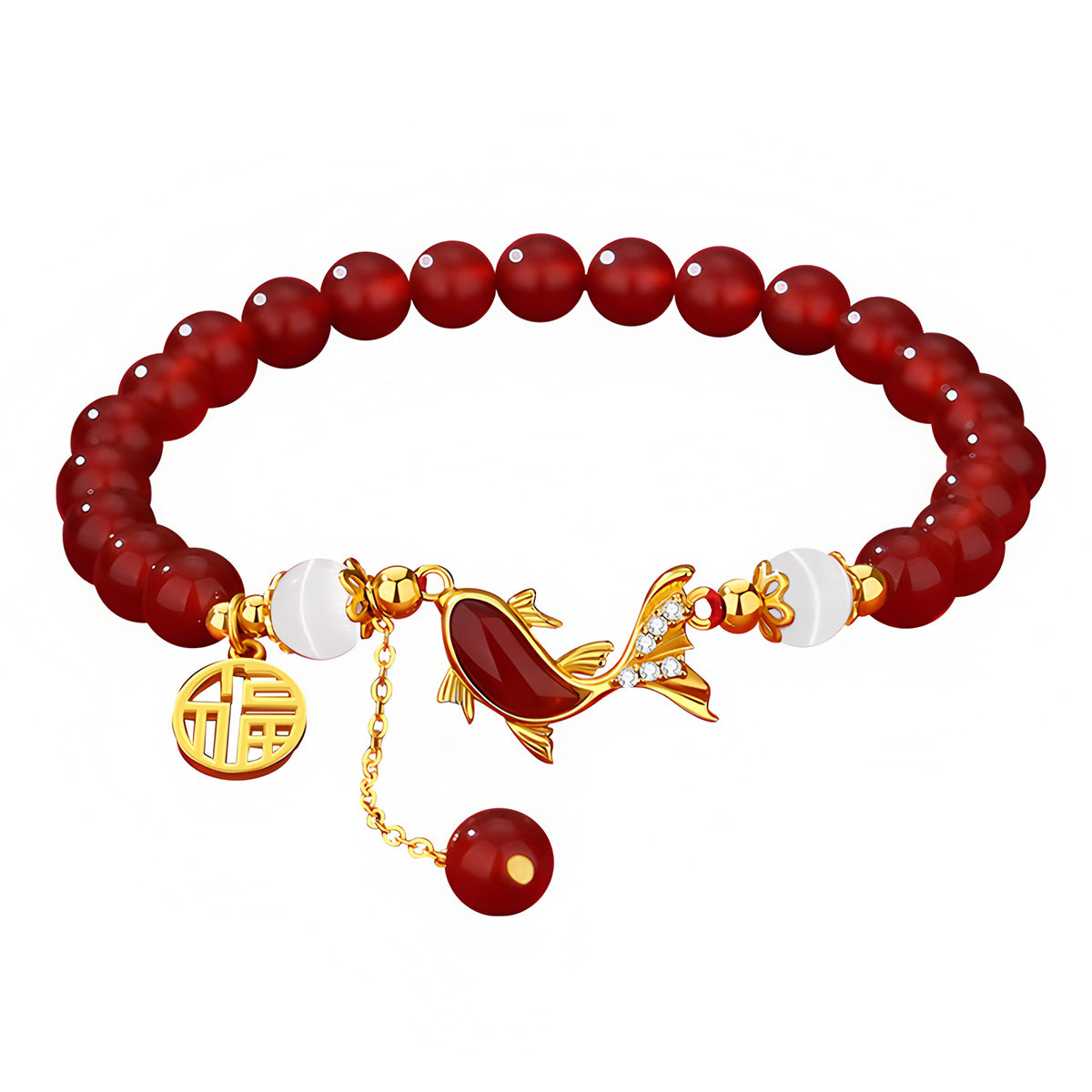 Natural Agate Fish Red Jade Bracelet (Bead width 8mm)