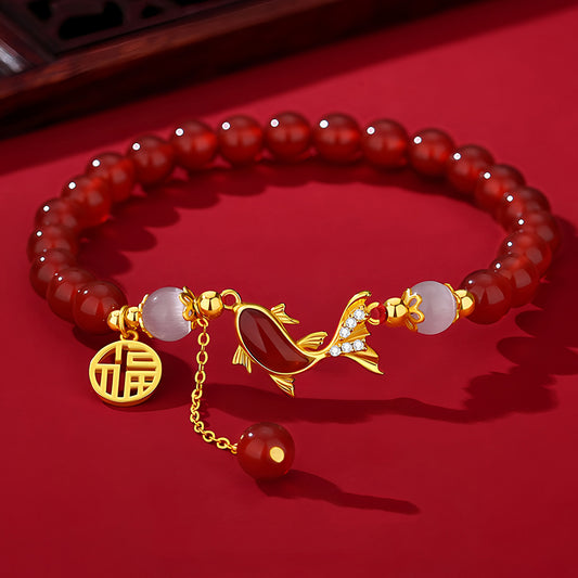 Natural Agate Fish Red Jade Bracelet (Bead width 8mm)