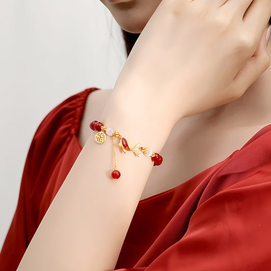 Natural Agate Fish Red Jade Bracelet (Bead width 8mm)