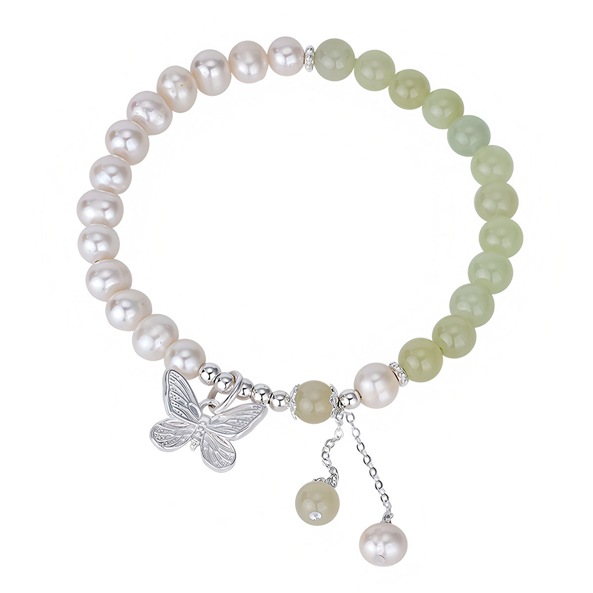 New Chinese style Hetian jade pearl butterfly jade bracelet(Bead width 6mm)