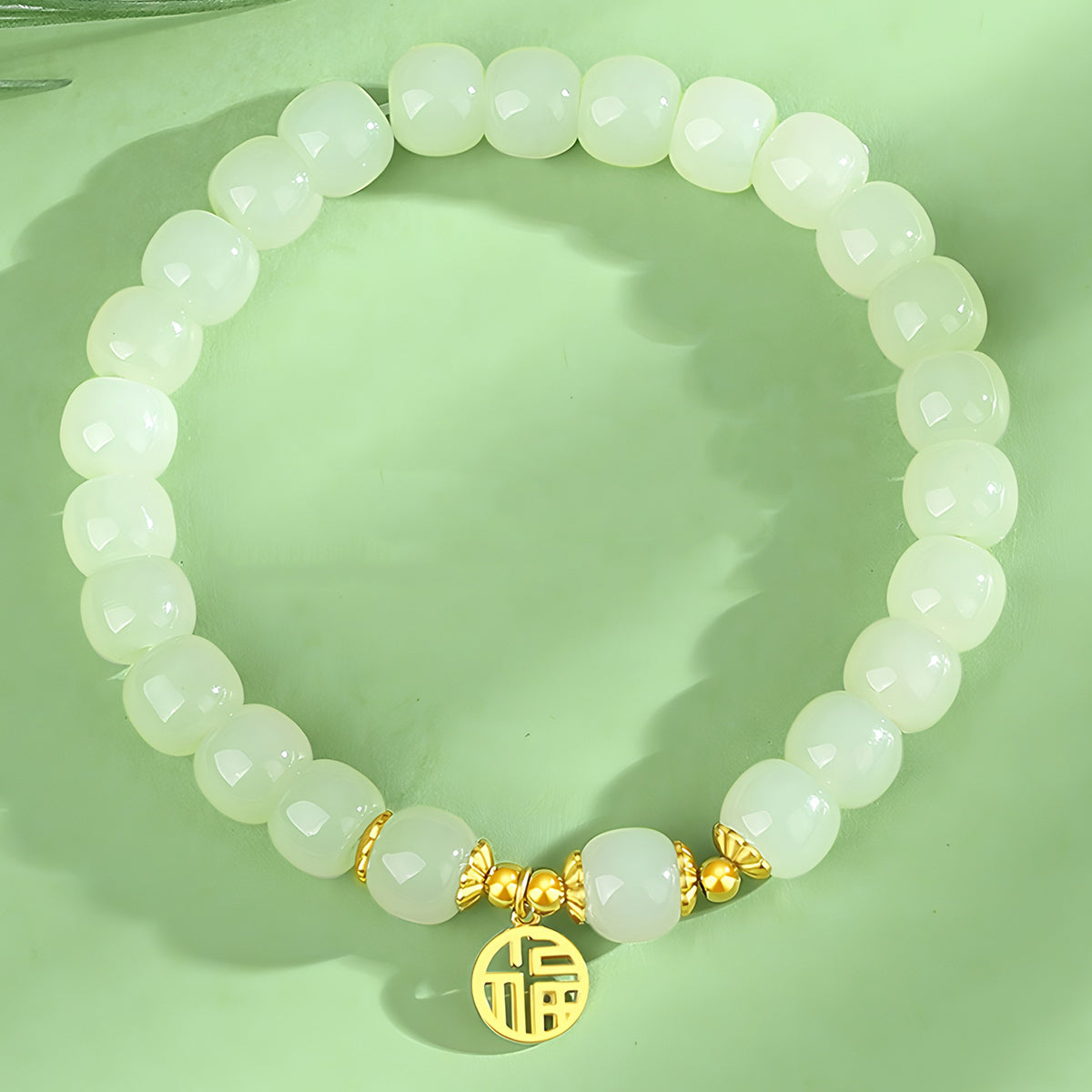 Natural Hetian jade blessing brand green jade bead bracelet( Bead Width 8mm )