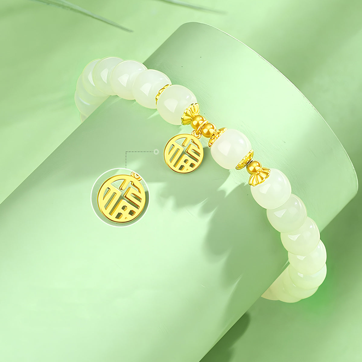 Natural Hetian jade blessing brand green jade bead bracelet( Bead Width 8mm )