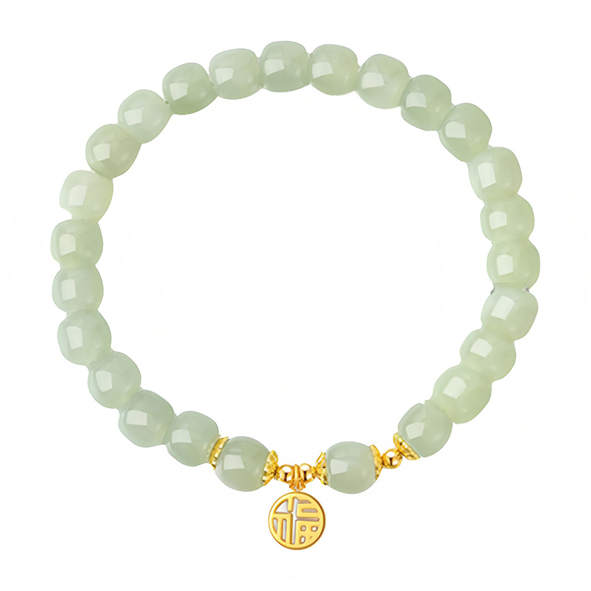 Natural Hetian jade blessing brand green jade bead bracelet( Bead Width 8mm )