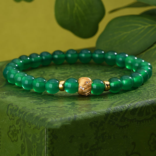 Retro simple dark green jade beaded bracelet(Bead width 6mm)