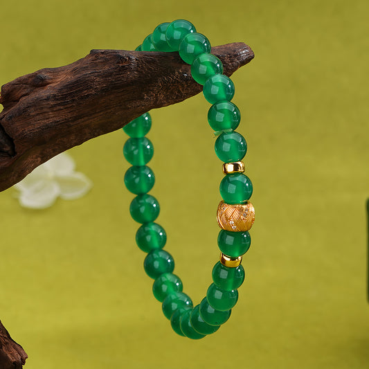Retro simple dark green jade beaded bracelet(Bead width 6mm)