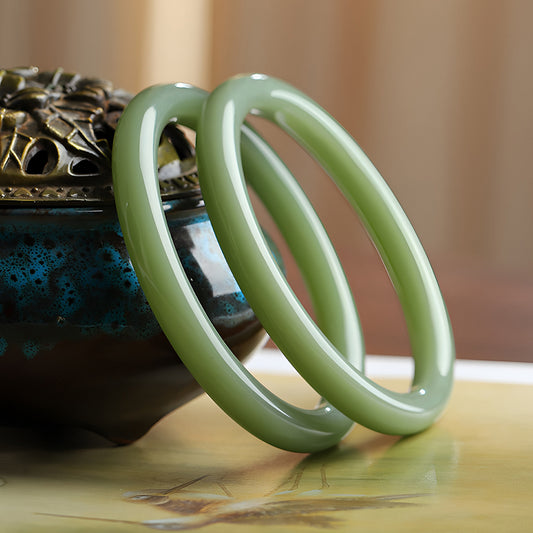 Natural Jade Bracelet  Slender Dark Green Bracelet