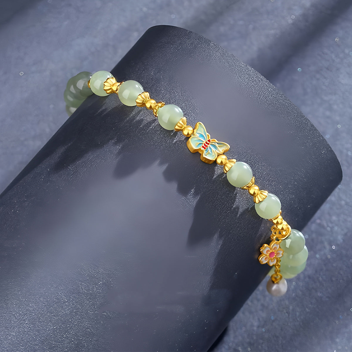 S925 silver Hetian jade butterfly jade bracelet(elastic cord)
