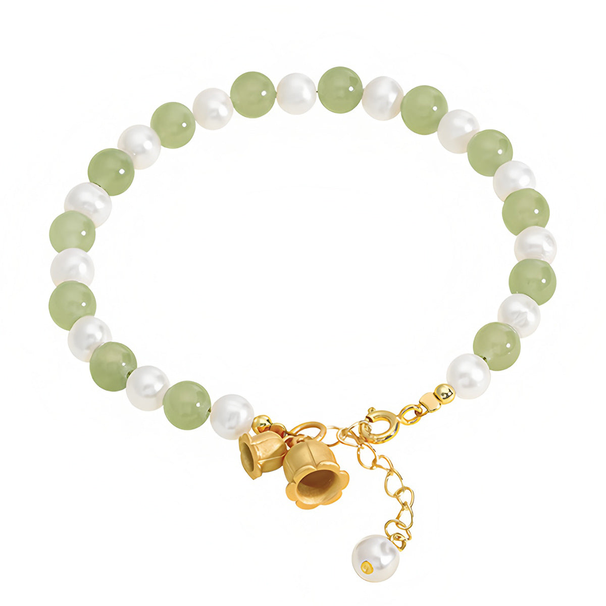 S925 silver and Hetian jade pearl lily of the valley jade bracelet(16cm+4cm)