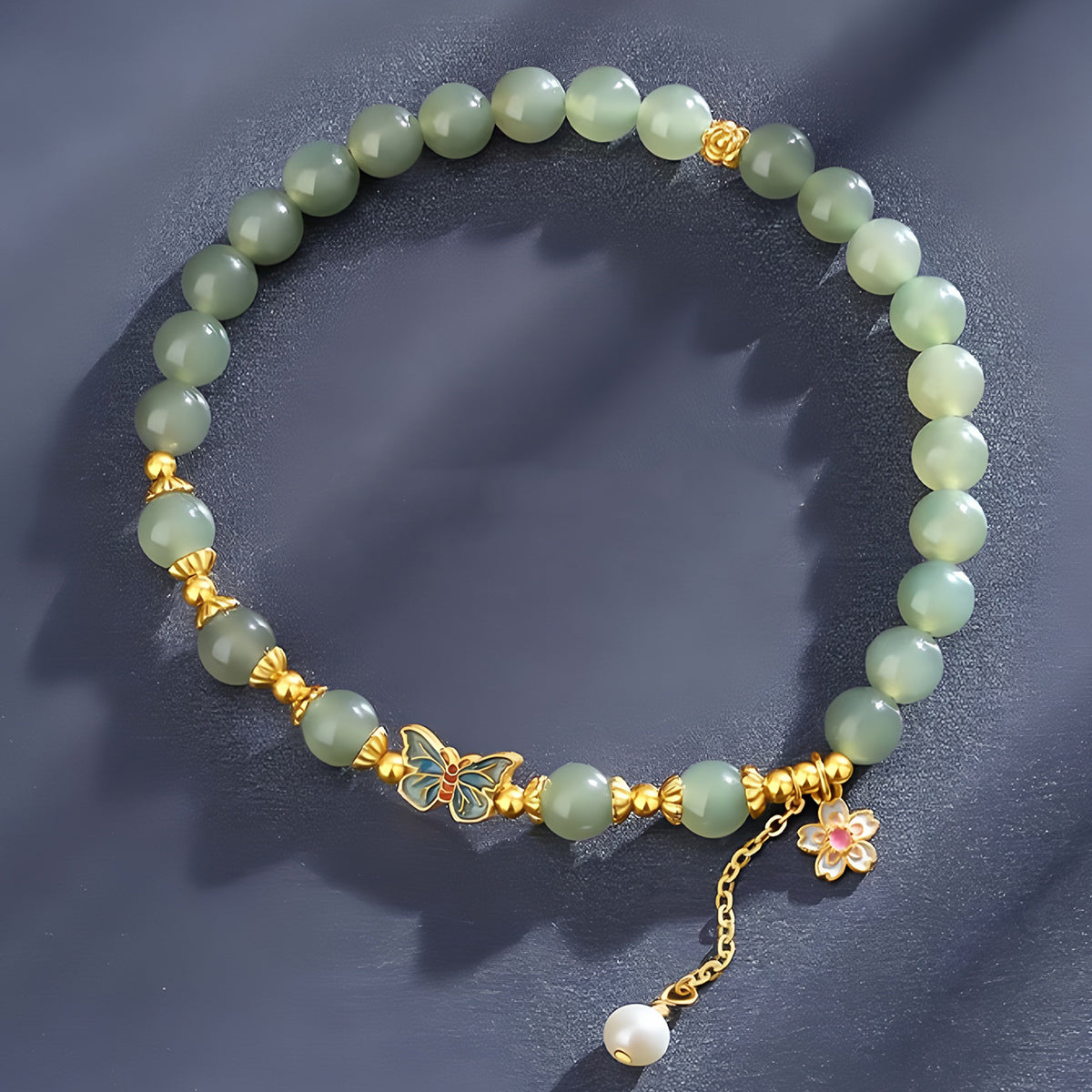 S925 silver Hetian jade butterfly jade bracelet(elastic cord)