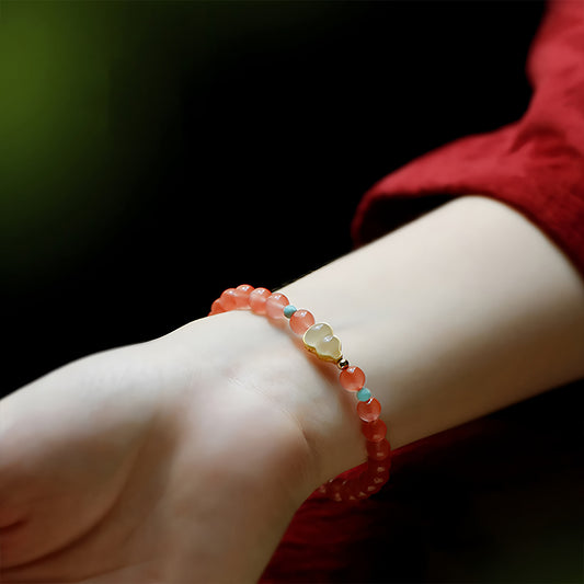 Natural agate pink jade beaded bracelet