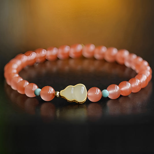 Natural agate pink jade beaded bracelet