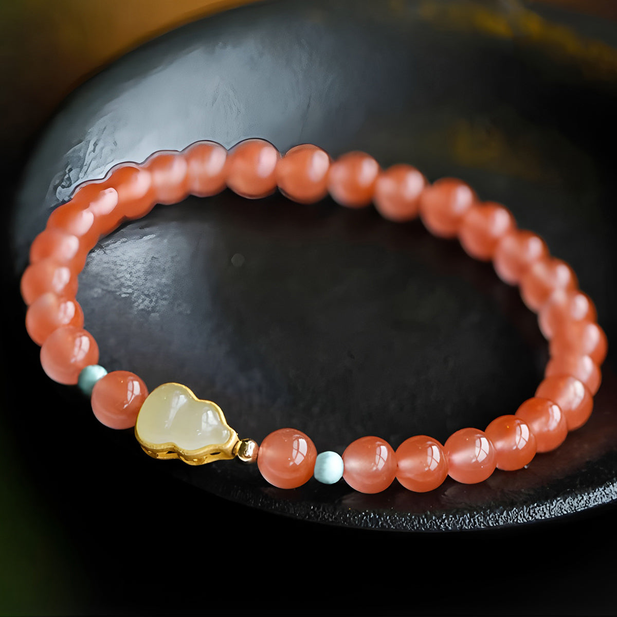 Natural agate pink jade beaded bracelet
