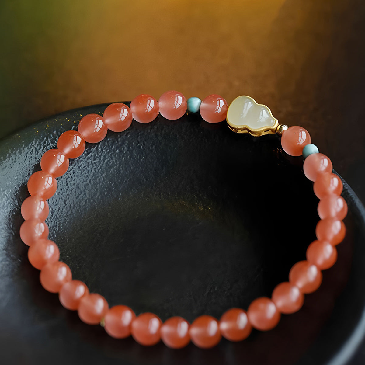 Natural agate pink jade beaded bracelet