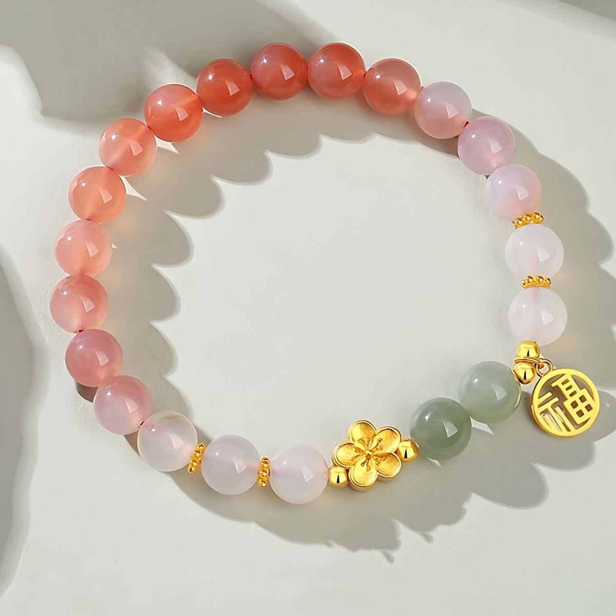 S925 silver natural agate pink jade beaded bracelet