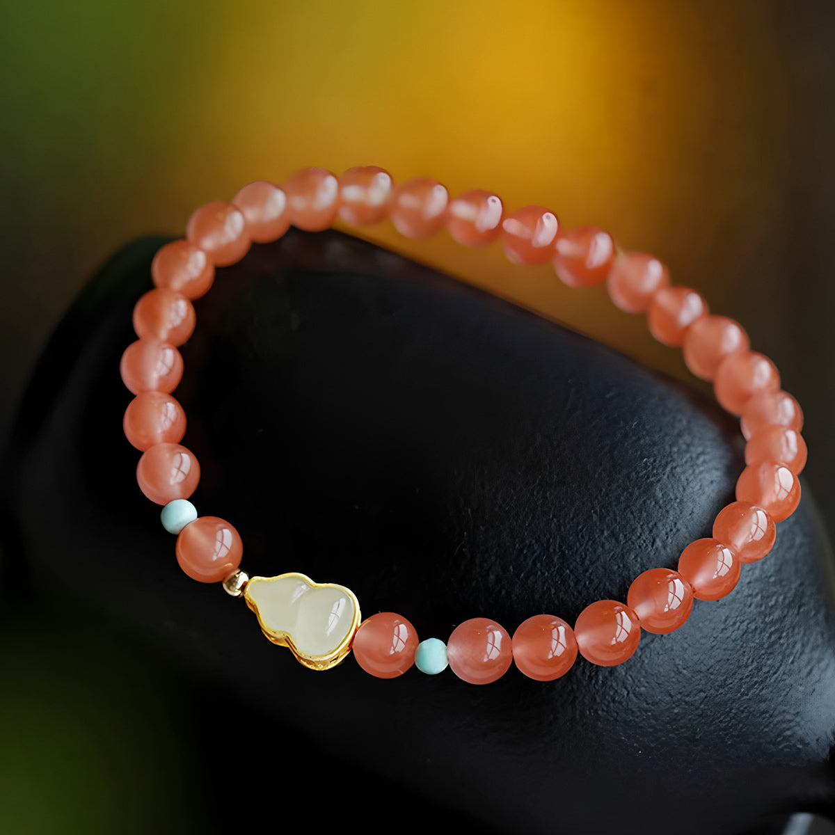 Natural agate pink jade beaded bracelet