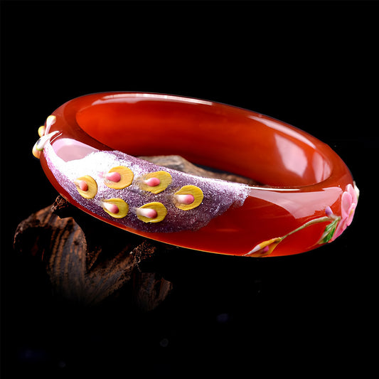 Natural nephrite carved red jade bracelet