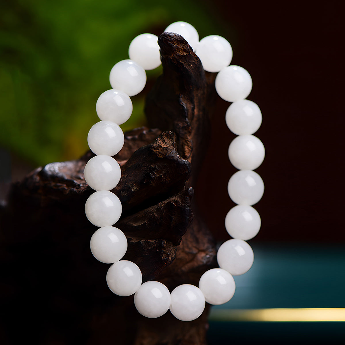 Natural Hetian white jade beaded bracelet