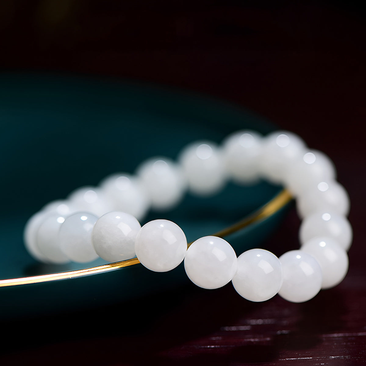 Natural Hetian white jade beaded bracelet