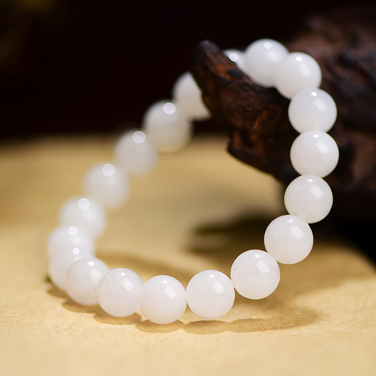 Natural Hetian white jade beaded bracelet