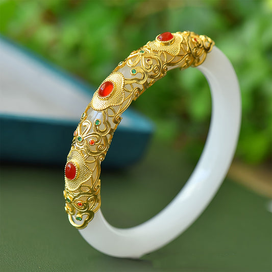 Natural hand-inlaid white jade bracelet 02