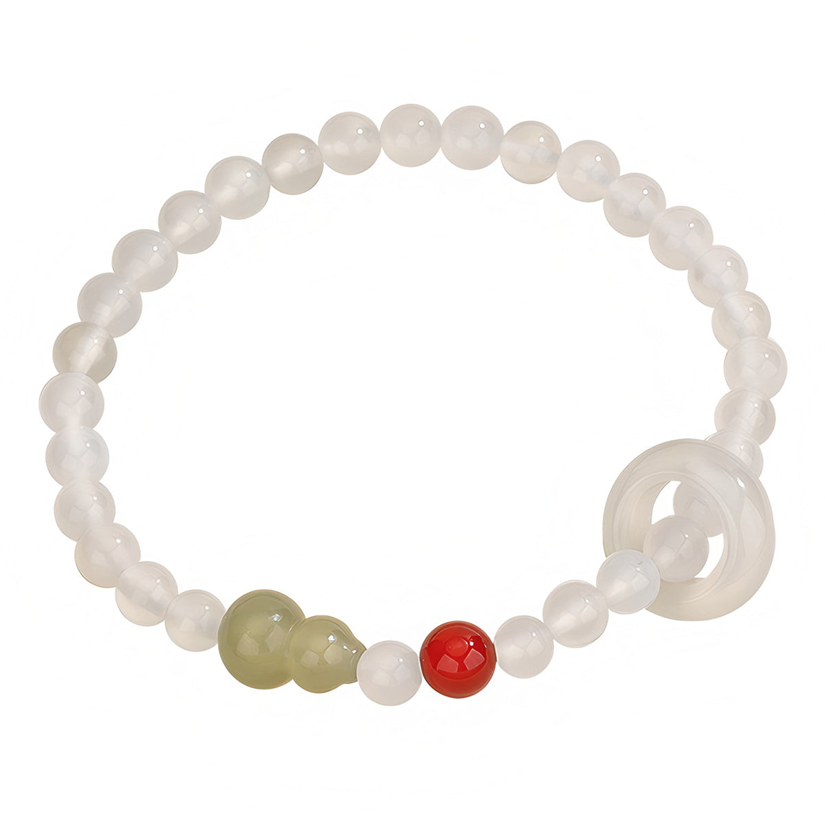 Natural chalcedony peace buckle white jade bracelet(Bead width 8mm)