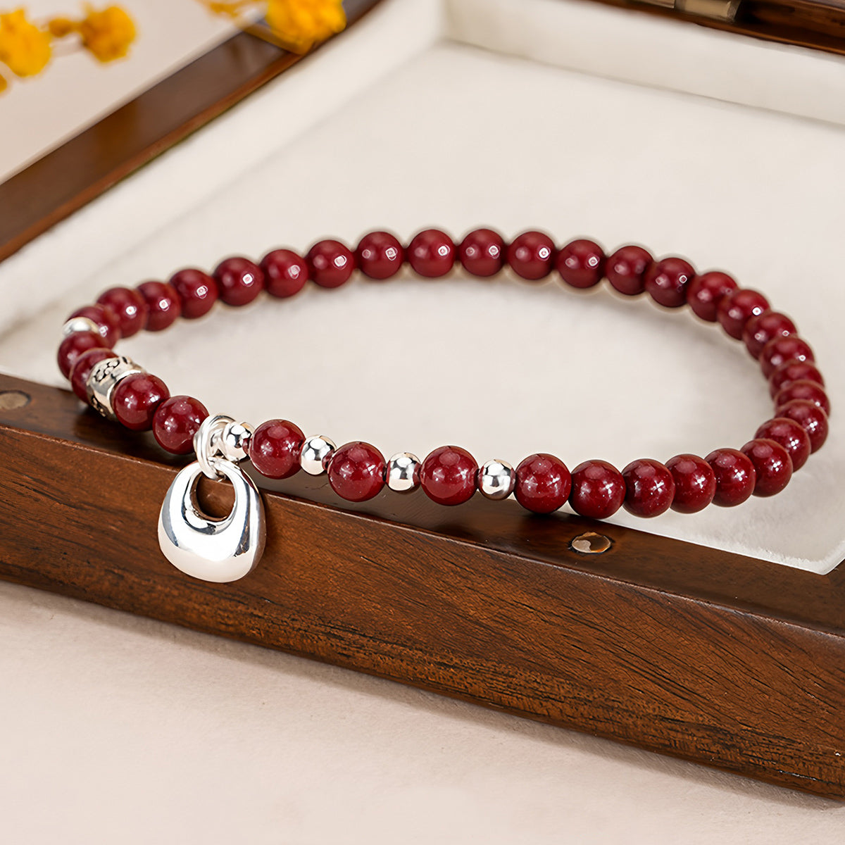 Natural purple gold sand peace buckle women's beaded bracelet(Bead width 4.2mm)