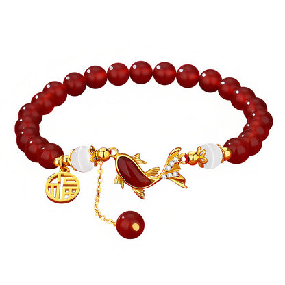 Natural Gradient Vermicelli Agate Fish Jade Bracelet（Bead width 8mm）