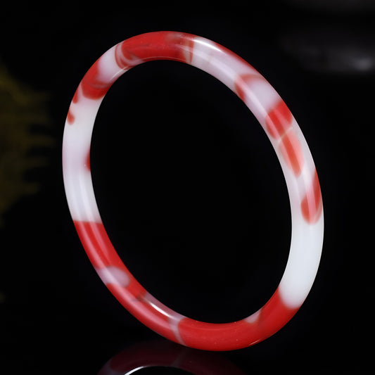 Red and white striped jade bracelet