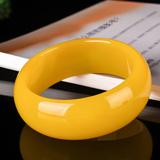Natural jade Huanglong jade widened yellow jade bracelet