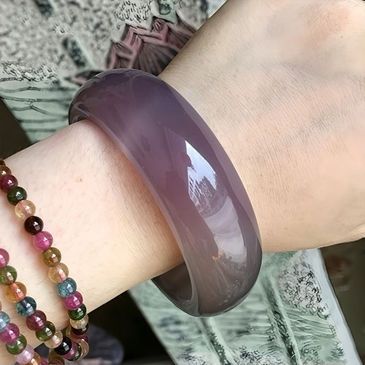 Wide imperial purple jade bracelet