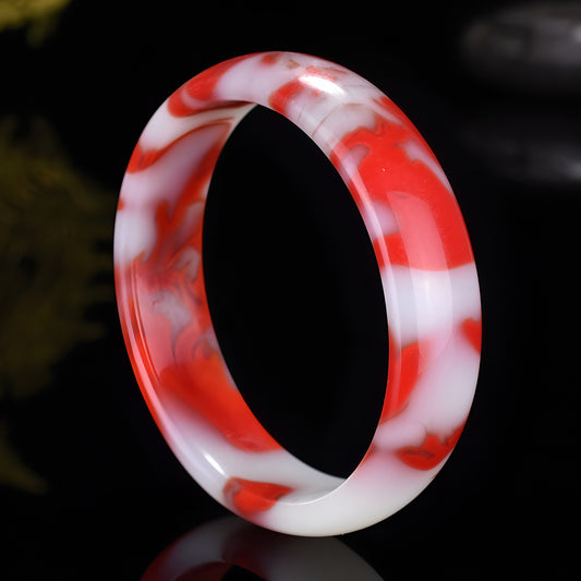 Red and white striped jade bracelet