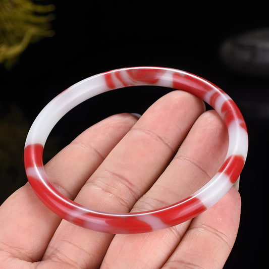 Red and white striped jade bracelet