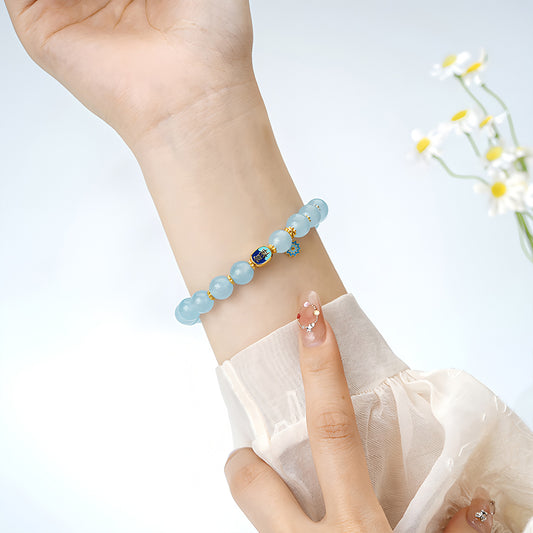 Ocean Blue Auspicious Jade Beaded Bracelet（Bead width 8mm）
