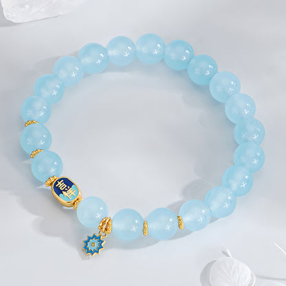 Ocean Blue Auspicious Jade Beaded Bracelet（Bead width 8mm）