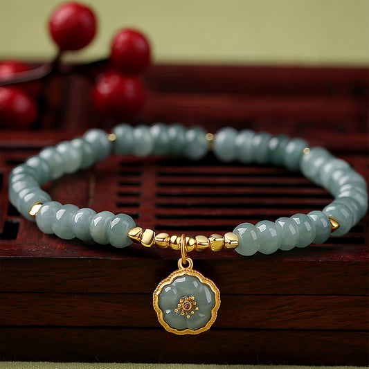 Natural Ice Blue Jadeite Peach Blossom Jade Beaded Bracelet（Bead width 5.5mm）