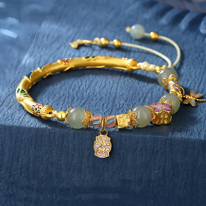 999 Silver Hetian Jade Butterfly Tassel Half Bracelet（elastic cord）