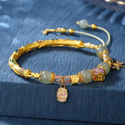 999 Silver Hetian Jade Butterfly Tassel Half Bracelet（elastic cord）