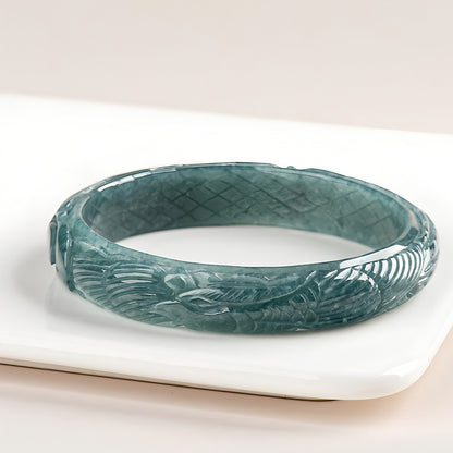 Carved natural Burmese jadeite bracelet