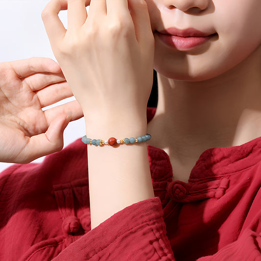 Natural Blue Jade New Chinese Jade Bracelet（Bead width 5mm）