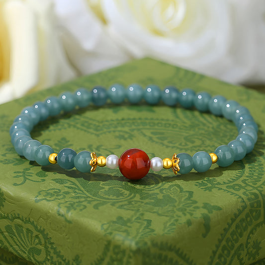 Natural Blue Jade New Chinese Jade Bracelet（Bead width 5mm）