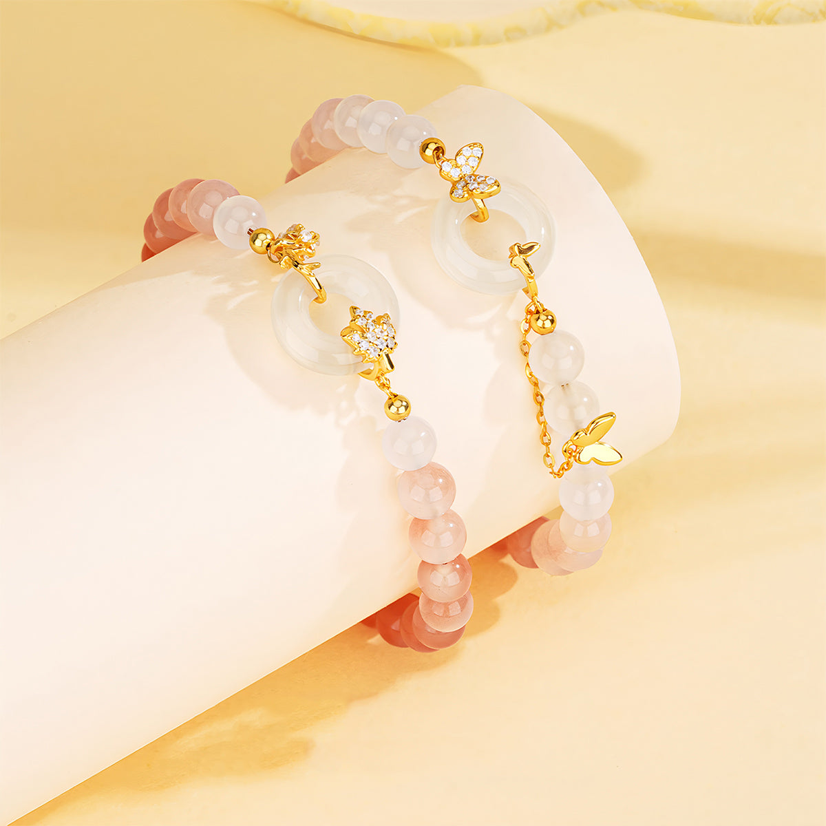 S925 silver new Chinese style gradient jade bracelet（Bead width 6mm）