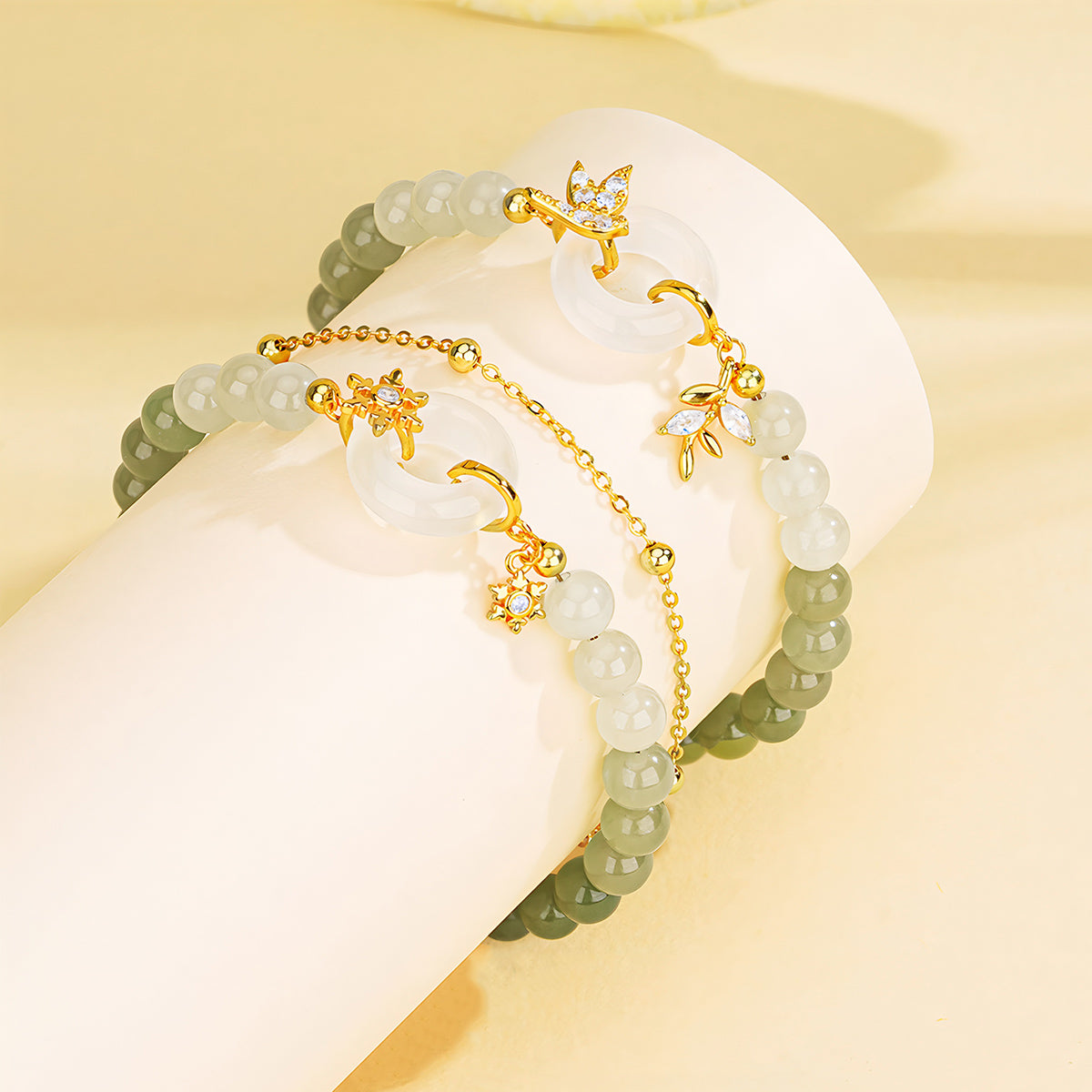 S925 silver new Chinese style gradient jade bracelet（Bead width 6mm）