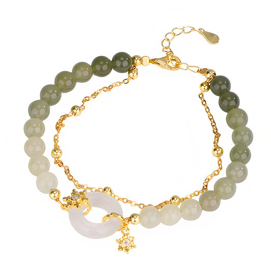S925 silver new Chinese style gradient jade bracelet（Bead width 6mm）
