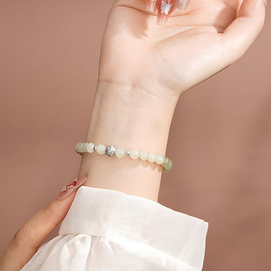 Natural Gradient Classic Green Jade Bracelet（Bead Width 6mm）