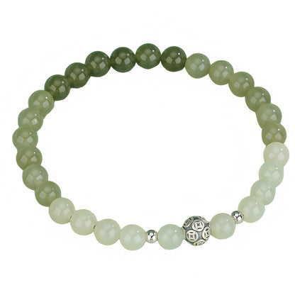 Natural Gradient Classic Green Jade Bracelet（Bead Width 6mm）